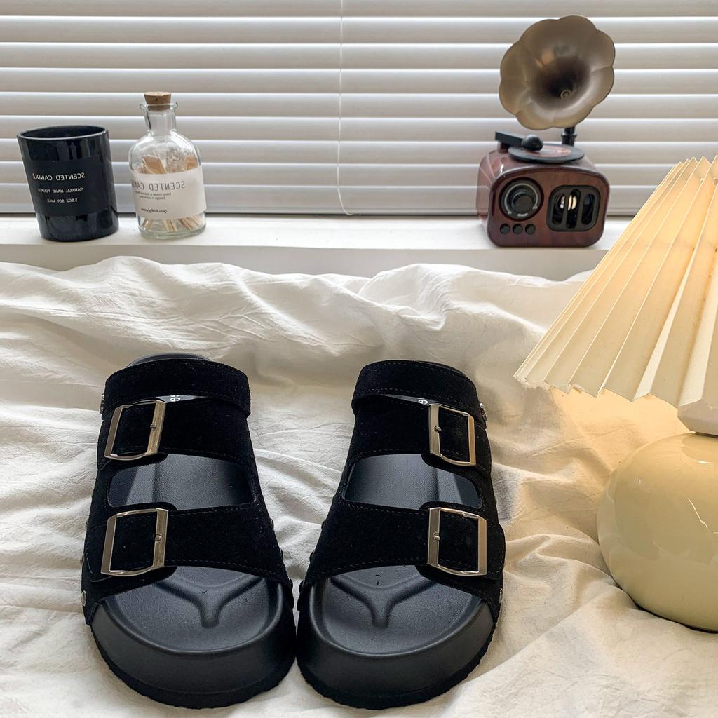 Retro Belt Buckle Sandals Women's Summer New Fashion High Sense Thick Sole Versatile Two Wear Cool Slippers