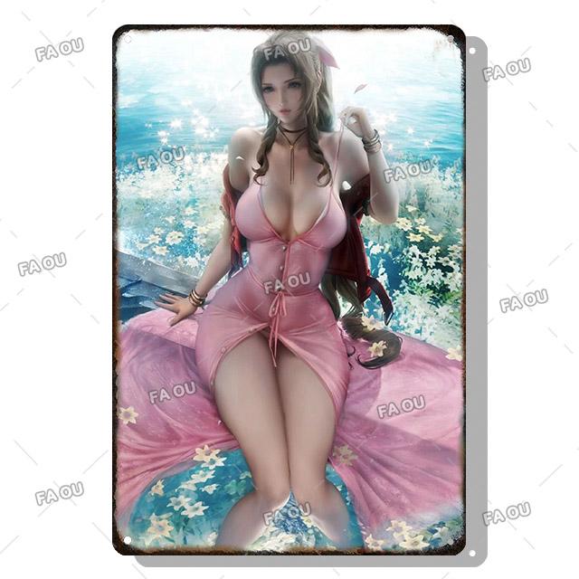 Sexy Anime Girl Metal Plate Game Figure Vintage Tin Sign Bar Club Art Decorative Plaques for Modern Home Room Wall Decor Poster
