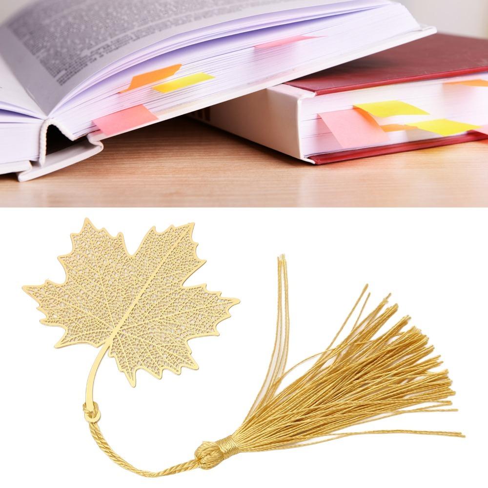 Golden Hollow Vein Bookmark With Tassel Exquisite Bookmark Maple Leaf Bookmark  For Book Lovers Maple Leaf