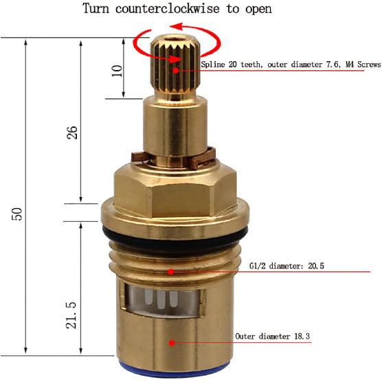 Mix Tap Inner Cartridge Replacement, Spare Valves, Tap Valves, Brass Ceramic Disc Cartridges Insert Faucet Valve Quarter Turn 1/2" Ceramic Tap Valves
