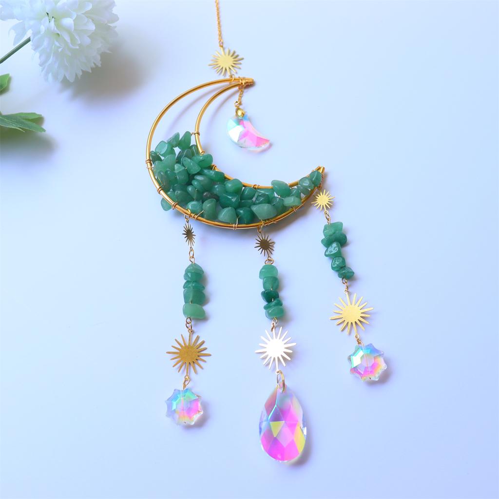 Crystal Hourglass with Moon Sun Catcher Pendant Decorative Craft for Window Hanging, Light Catcher for Indoor and Outdoor Decor