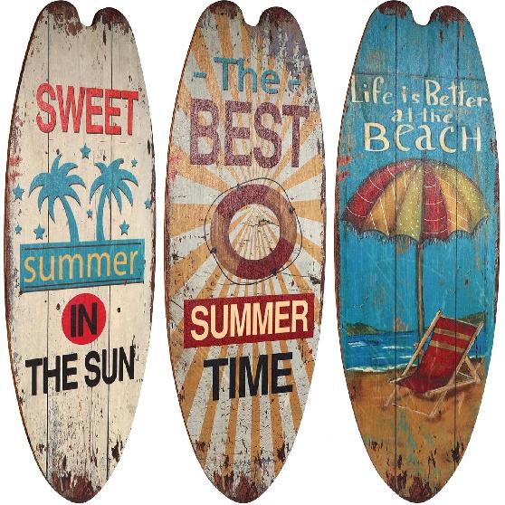 3pcs Plaques Surf for Decorations Home Decors Hanging Decor Decorative Sign Wall Signs Themed Ornament Wood Plaque Board Wooden Surfboard Beach