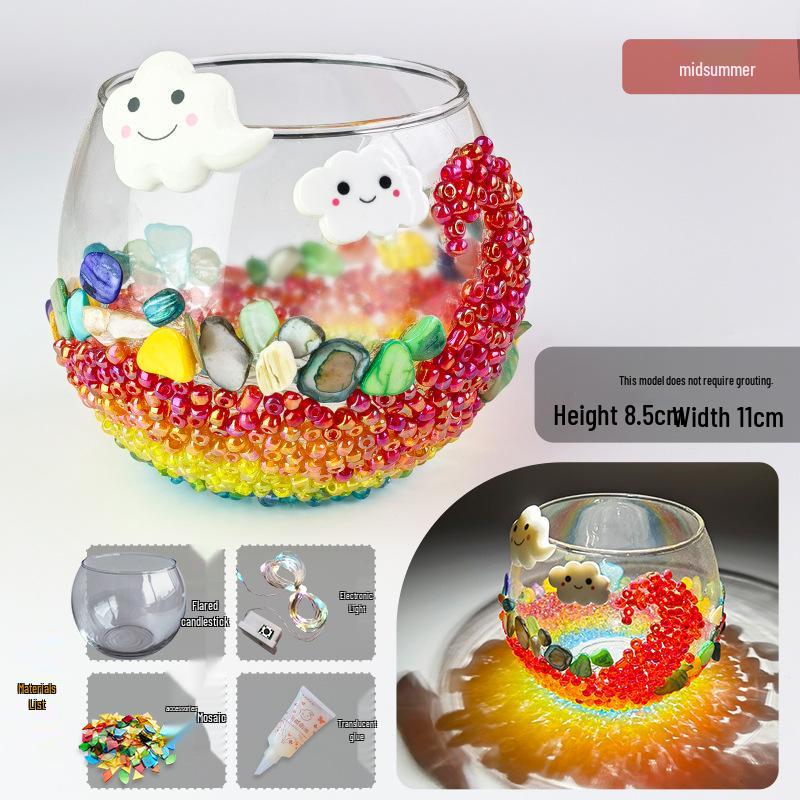 Glass Mosaic Candle Holder DIY Kit: Handmade Parent-Child Educational Toy for Children's Day