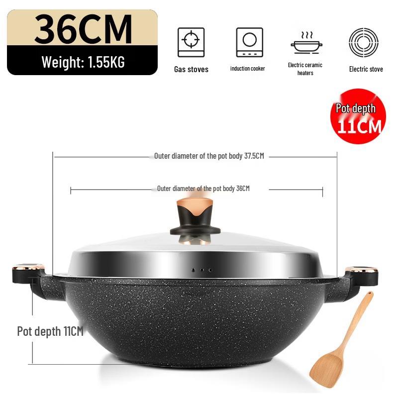 ZISIZ 36CM Universal Non-Stick Double-Handle Wok