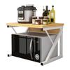 2 Tier Microwave Oven Stand Wood Storage Rack Shelf Z Shape Space Saving Kitchen Bracket Cabinet Organizer Metal + Wood 21.25x13.77x14.17in