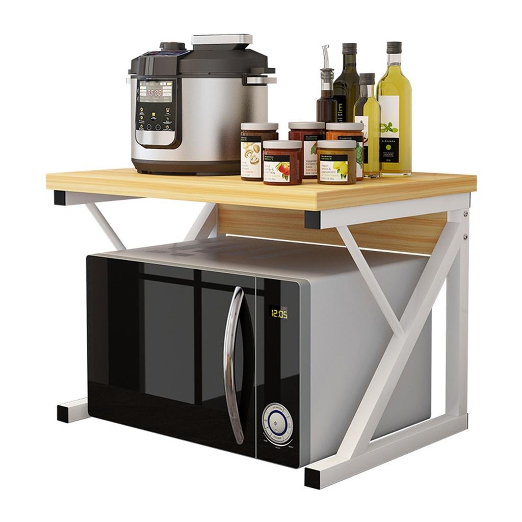 2 Tier Microwave Oven Stand Wood Storage Rack Shelf Z Shape Space Saving Kitchen Bracket Cabinet Organizer Metal + Wood 21.25x13.77x14.17in