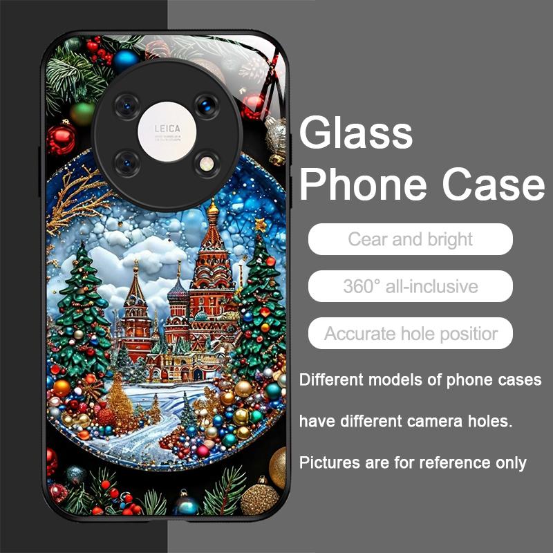 Künstlerisches Cartoon-Weihnachtsbaum-Muster Gehärtetes Glas Handyhülle für Huawei Nova 13 12 SE 11 10 Pro Mate 40 30 P60 P40 5G Hülle