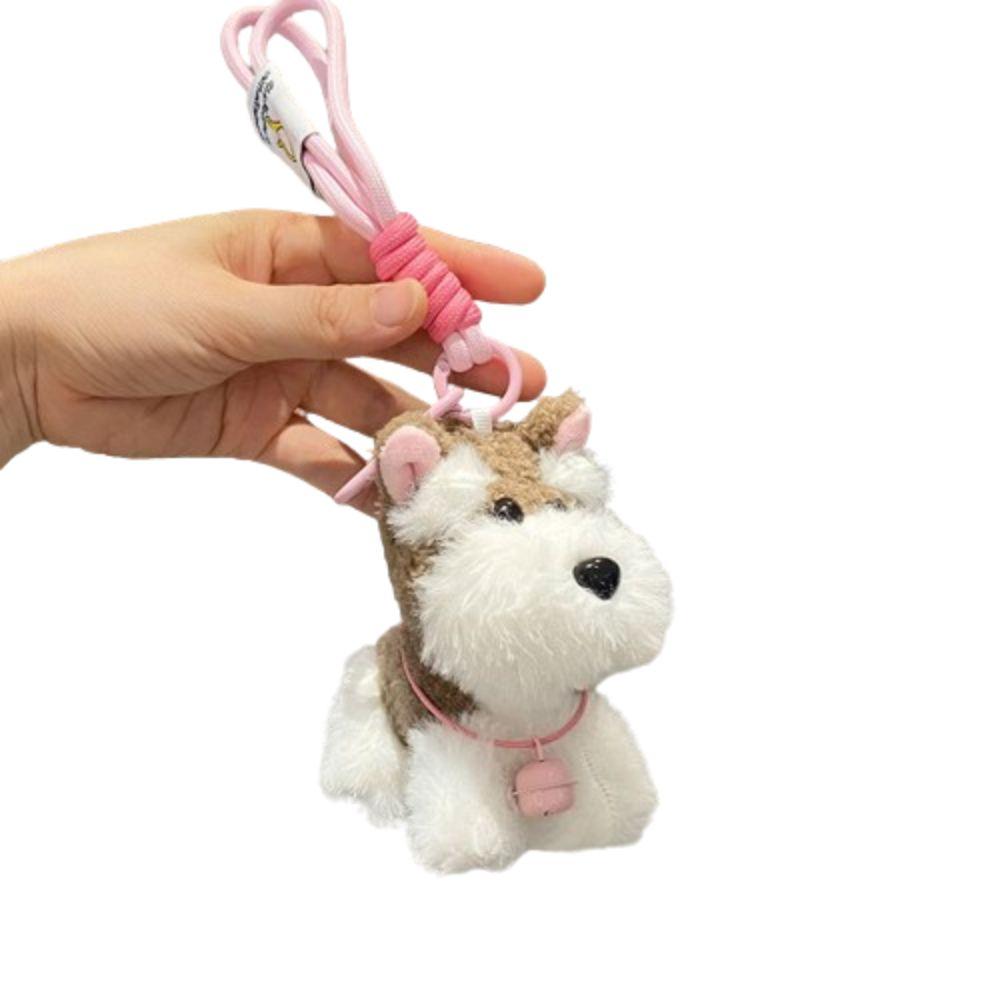 

Stuffed Doll Schnauzer Puppy Doll Keychain Backpack Pendant Cartoon Animals Key Chain Girl pink-bell schnauzer
