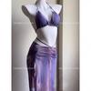 4Pcs Purple Long Dress Bikini Sexy Swimsuit for Women Soaking In Hot Springs New Sunscreen Cover for Beach Vacation