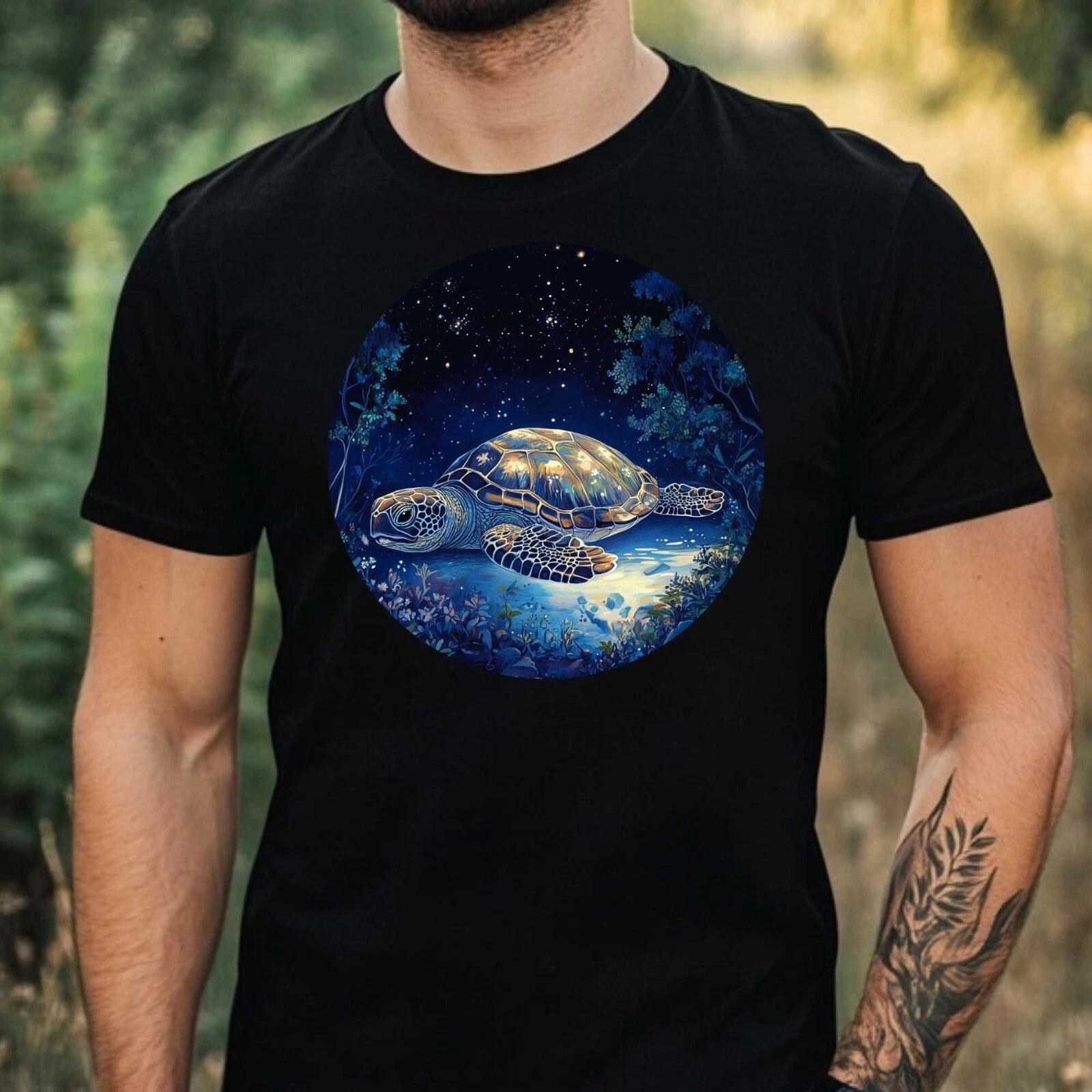 T-Shirt Herren Schildkröte im Mondlicht Motiv Baumwolle Größe XS bis 5XL XXXL