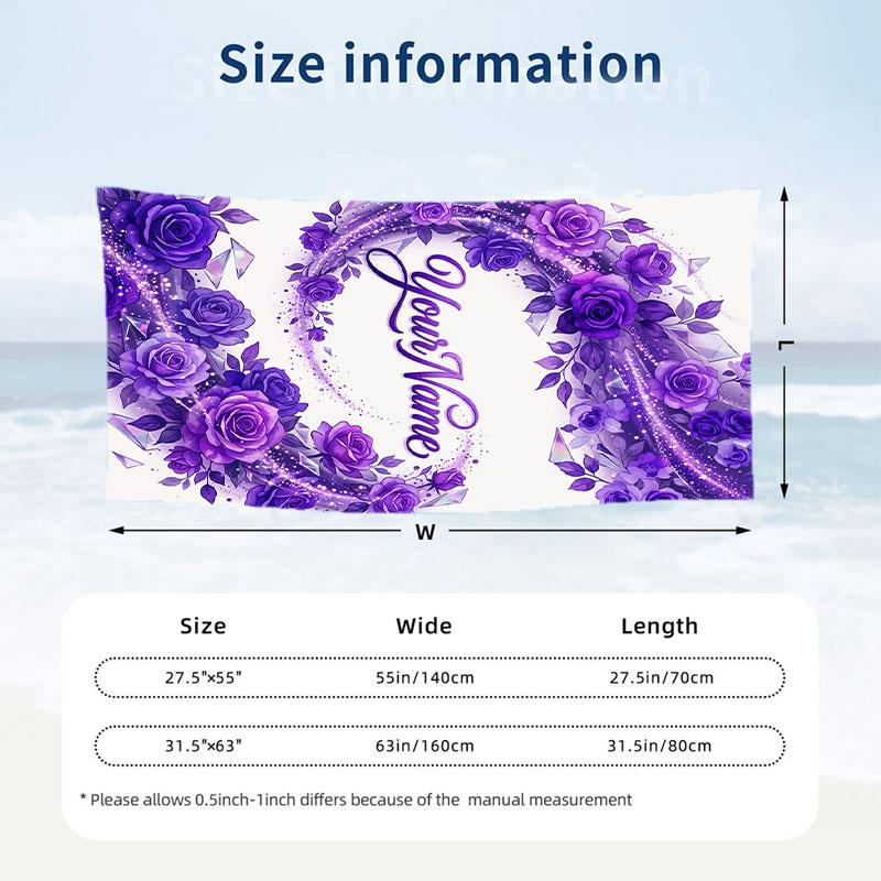 Floral Garden Theme Beach Towel Personalized Custom Name & Text Soft Quick Dry Beach Towel for Swimming Travel