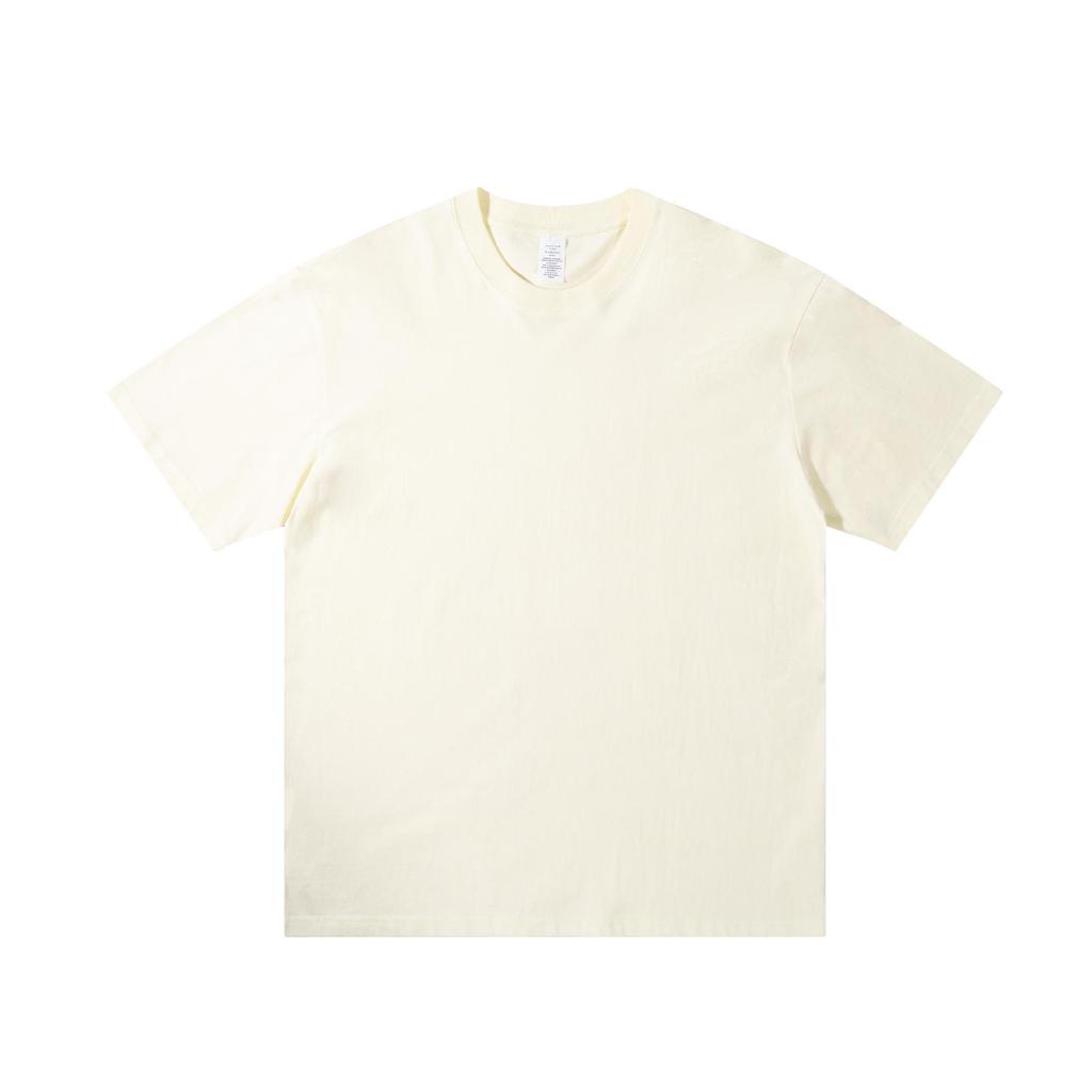 Men's Trendy Round Neck 230g Heavyweight Cotton Short-Sleeve T-Shirt - Loose Fit, Solid Color