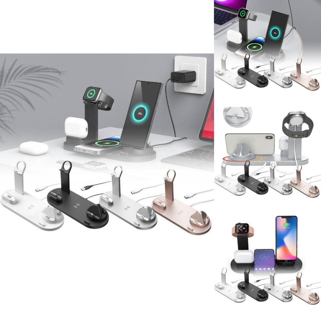 New Wireless Charger 15w Three In One Rotating Socket For Phone Headphones And Watch In Black White Silver Rose Gold