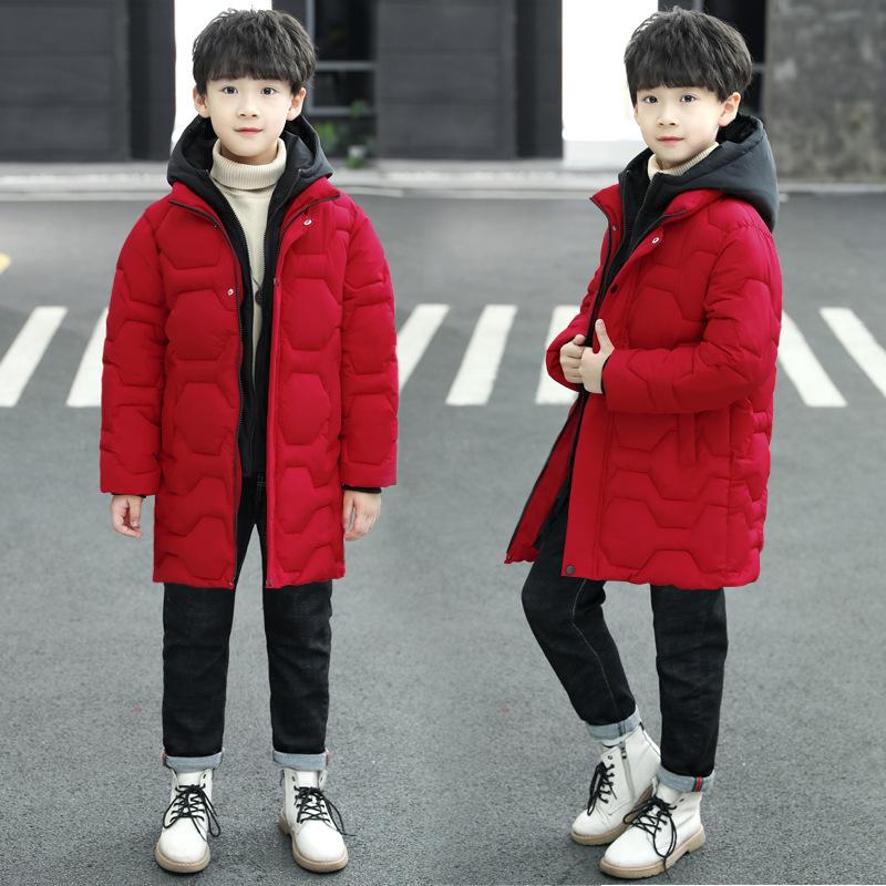 Boys Jacket Autumn Winter Thicken Warm Teenager Kids Jackets Fashion Long Style Zipper Hooded Boys Coat