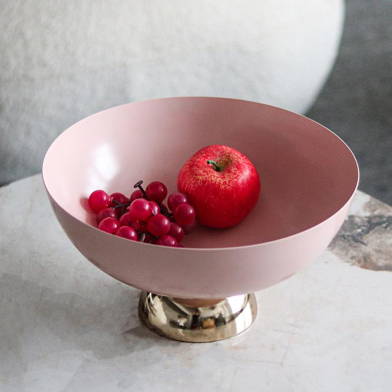 Nordic Ins Cute Style Ornaments Round Tall Pink Fruit Plate Fruit Pocket Model Living Room Light Luxury Decorations