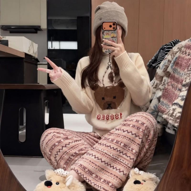 Thick Fleece Lined Lounge Pants Women Winter Warm Casual Wearable Sleepwear Plus Size