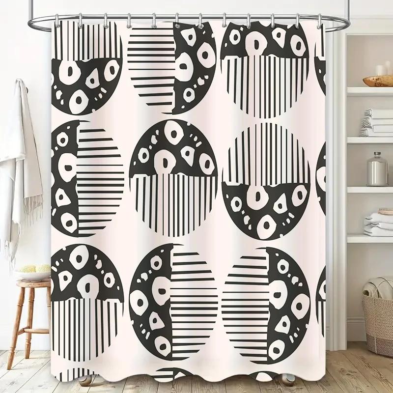Modern Abstract Bath Shower Curtain with Black White Geometric Design Home Decor Bathroom Accessories for Kids Room Decoration