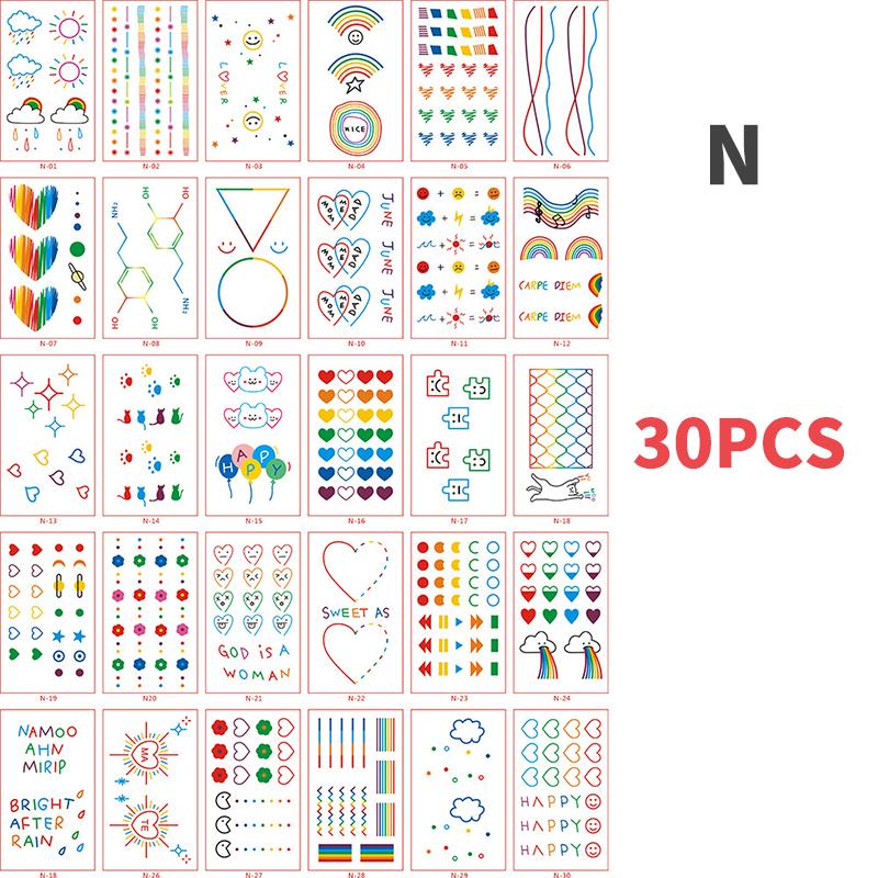 30pcs Dazzling Elegant Style Tattoo Stickers For Girls Personalized Smiling Face Cute Rainbow Line Small And Fresh Tattoo