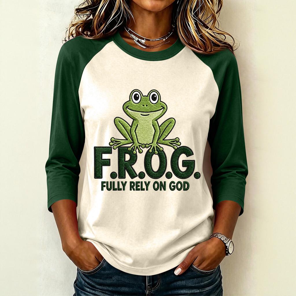 Women's Casual Letter Print Raglan Sleeve Three-Quarter Sleeve Round Neck T-Shirt