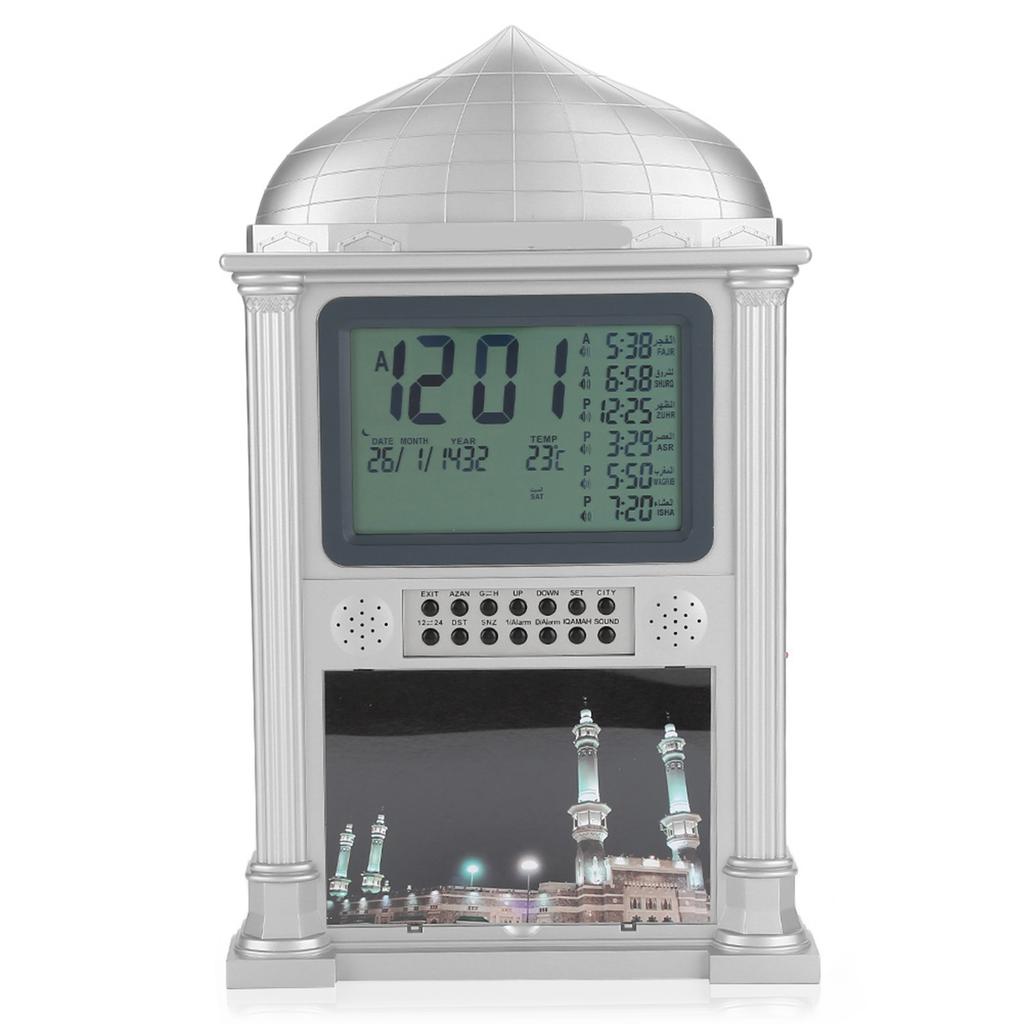 1Pcs Plastic Islamic Prayer Digital Calender Time Display Alarm Wall Clock(grey)
