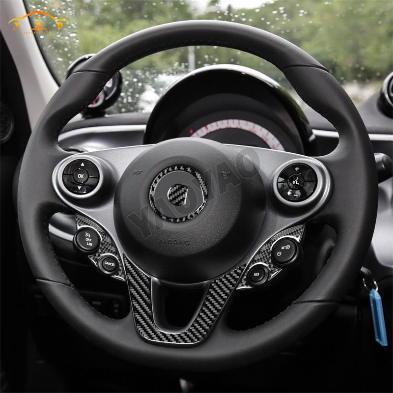 Car Sticker For Benz Smart 453 Fortwo 2016- Carbon Fiber Steering Wheel Decoration Cover Trim Car Accessories