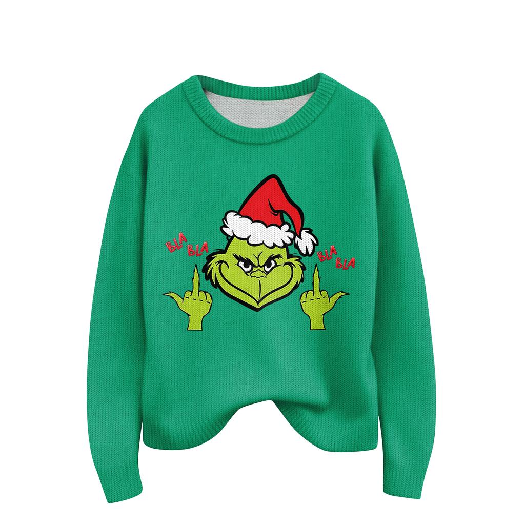 Women's Christmas Print Cardigan Long Sleeve Round Neck Knit Top