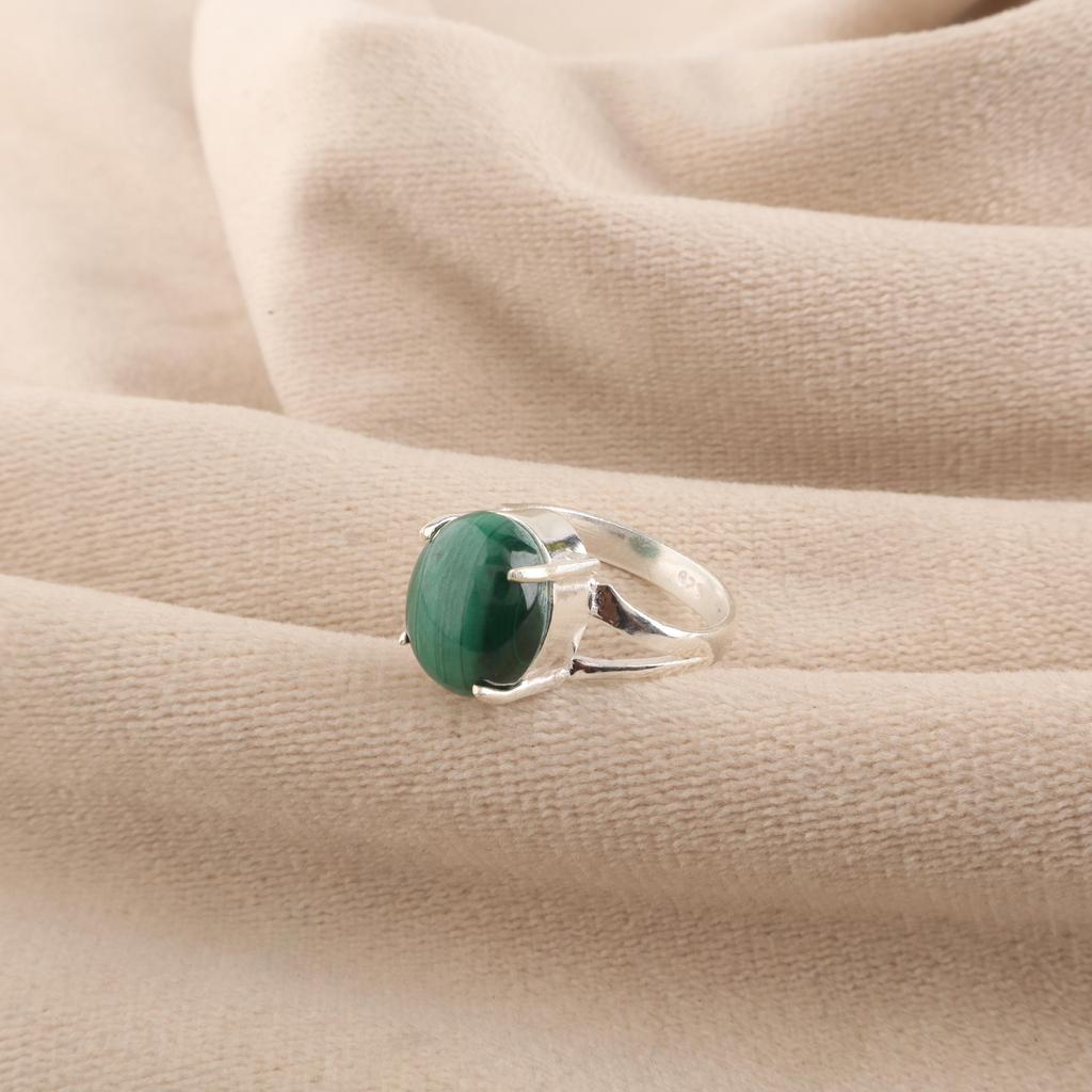 Gema de Malaquita Natural Plata de Ley 925 Joyería Hecha a Mano Bonito Anillo de Piedra Verde Para Mujeres RR-75-22