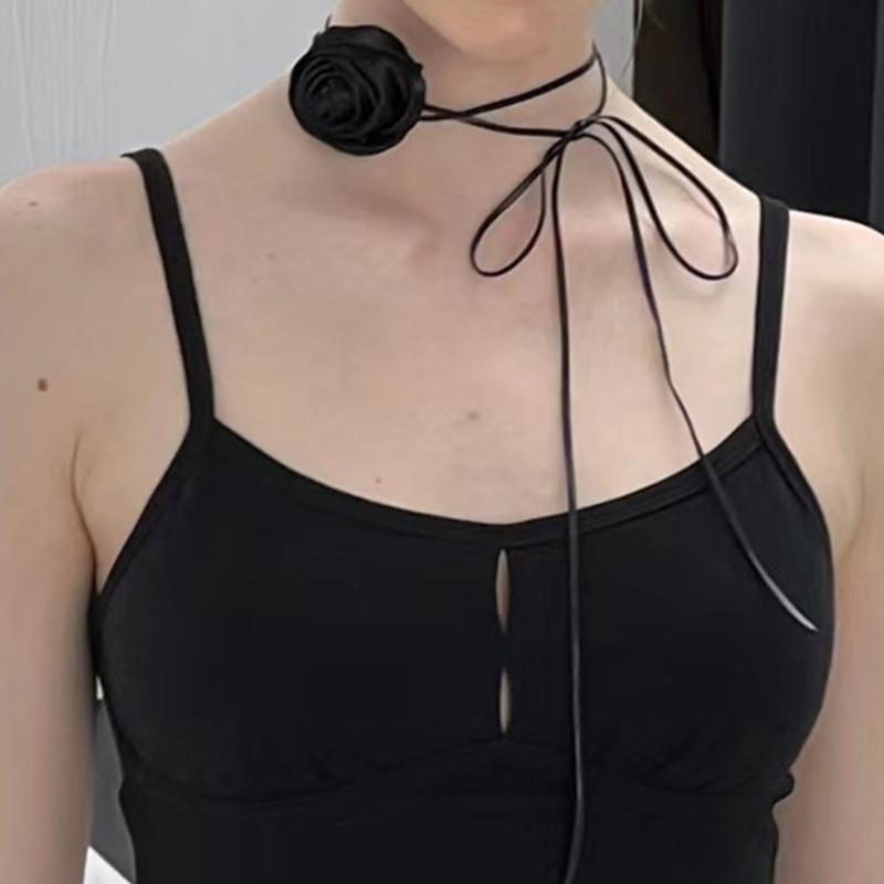 Satin Choker Necklace Fashion Rose Flower Choker for Womens Accessory Punk Gothic Soft Black Girl Neck Jewelry Gift