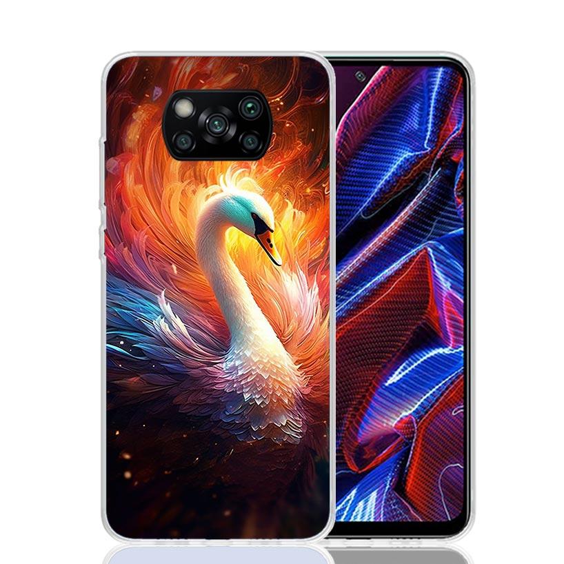 White Swan Grace Art Phone Case For Xiaomi Poco X7 X6 X5 Pro F7 Ultra Redmi 15C 15 13 13C 12 12C 10 10A 10C 9 9A 9C 9T Cover Poc