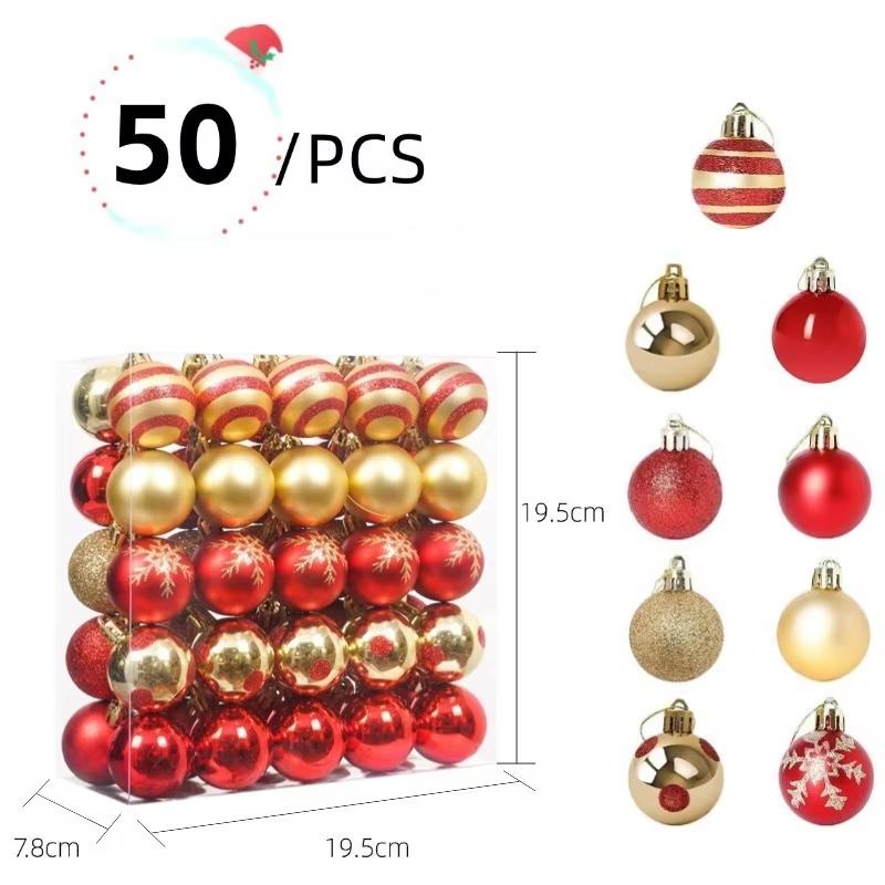 50Pcs Christmas Ball Decoration Red Green Painted Xmas Ball Ornaments Set 40Mm Hanging Xmas Ball For Holiday Atmosphere Decor