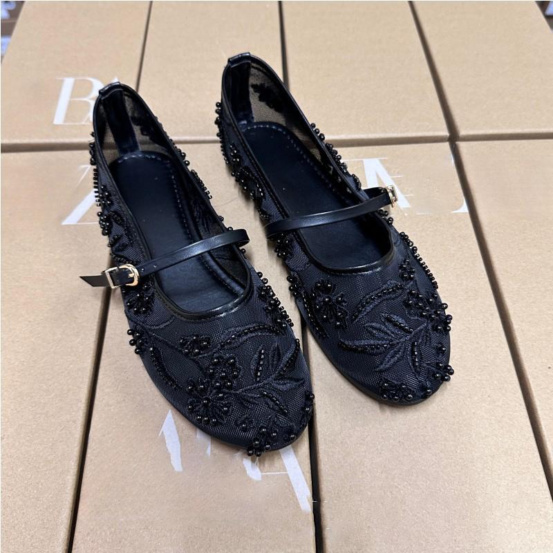 Summer Women s Ballet Flats Ballerina Shoes Mary Jane Comfortable Embroidered Mesh Buckle Strap Elegant 34EU/CN35 чёрный