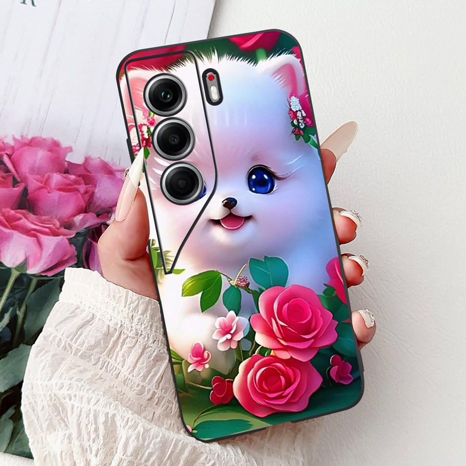For Tecno Camon 40 Pro 4G Camon40 Elegant Floral Cat Phone Case For Camon 40 40Pro 4G CM6 CM5 Black Silicone Soft Cases Bumpers