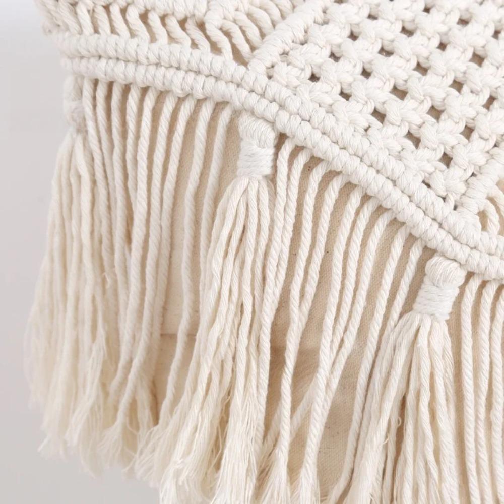 Hand-woven Bohemian Macrame Pillow Cover with Tassel Pastoral Knitted Pillow Case Square Washable Sofa Cushion Cover Bedroom