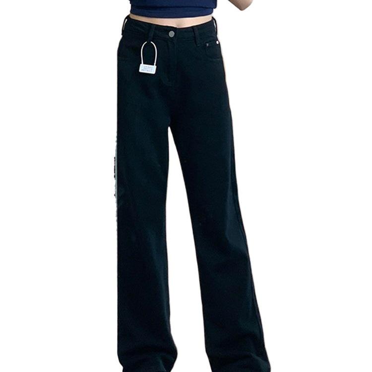 Dámské černé džíny s fleecovou podšívkou s vysokým pasem - Podzim/Zima Petite Rovné Nohy Zeštíhlující Kalhoty