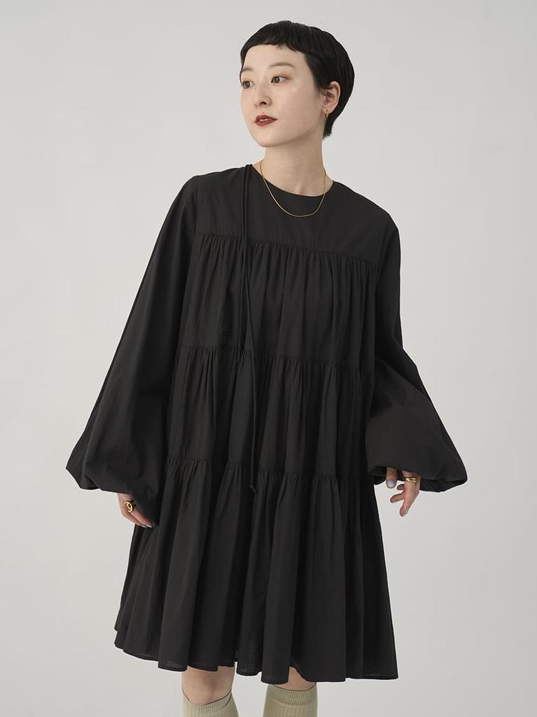 Emi Cambric Tiered Free Size Dress, 13WFO254020, Women's, Black,