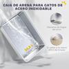 Covered Stainless Steel Cat Litter Box with Exit Step and Stainless Steel Scoop Light Grey