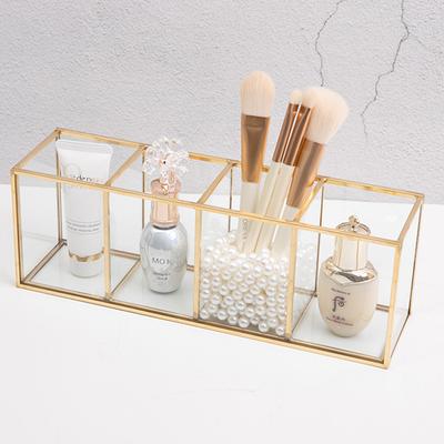 Nordic Transparent Malerei Grid Glas Lagerung Tank Box Luxus Moderne Kosmetik Lagerung Container Make-Up Pinsel Lagerung