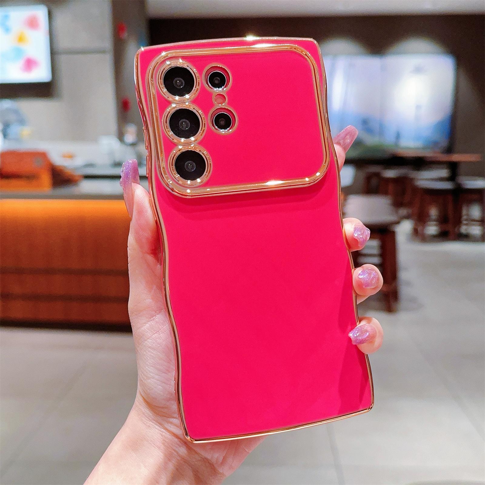 

For Samsung Galaxy S25 Ultra Case Curly Wave Frame TPU Phone Cover Camera Protection Rose