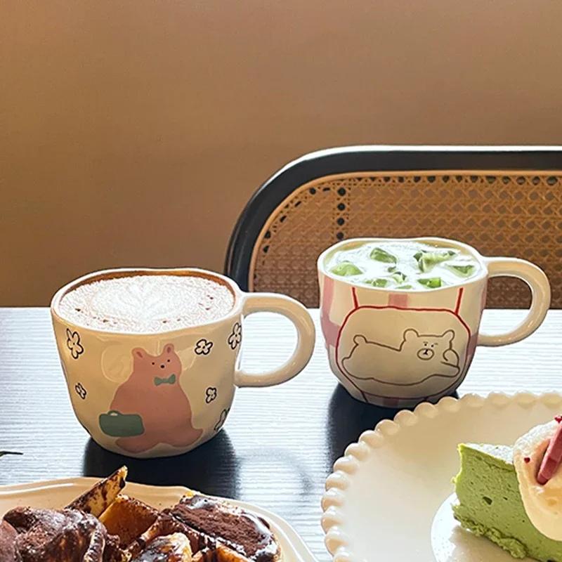 Håndmalt keramisk tekopp supersøt tegneseriebjørn stor kaffekrus hjemmekontor kjøkkenbar kreativ gave til venner