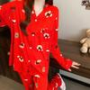 Neuer roter Cartoon-Welpen-Pyjama für Damen, Frühling, neu, Baumwollimitat, festliche Loungewear für das Geburtsjahr, langärmeliges Set
