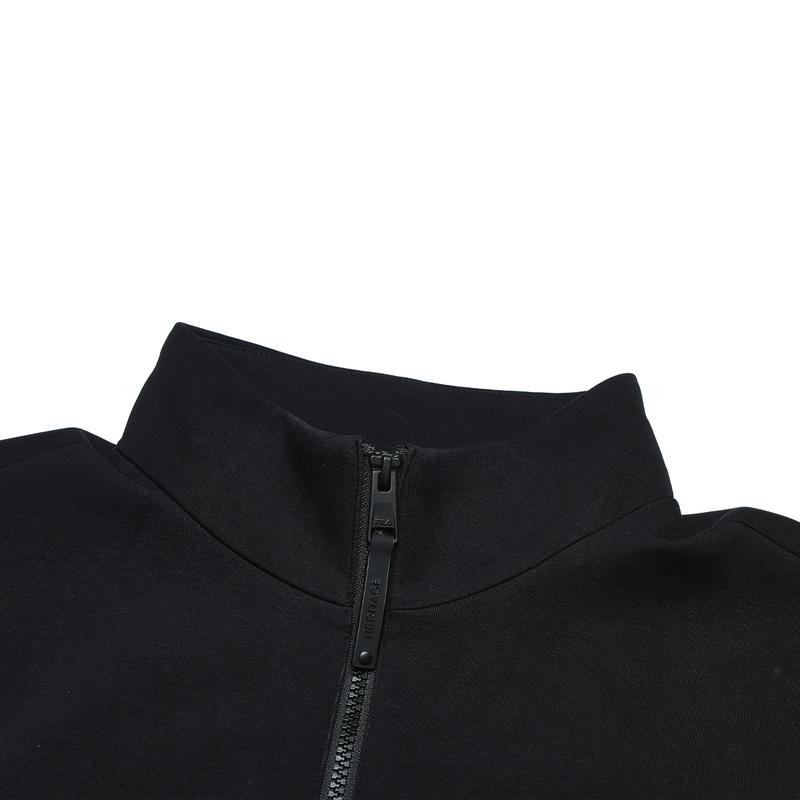 FILA Knit Zip Top Solid Color Simple Windproof Warm Stand Collar Jacket Men Jacket Black F11M448503FBK