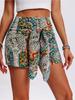 Printed High-waisted Short Pants with Bohemian Style Front Tie Shorts