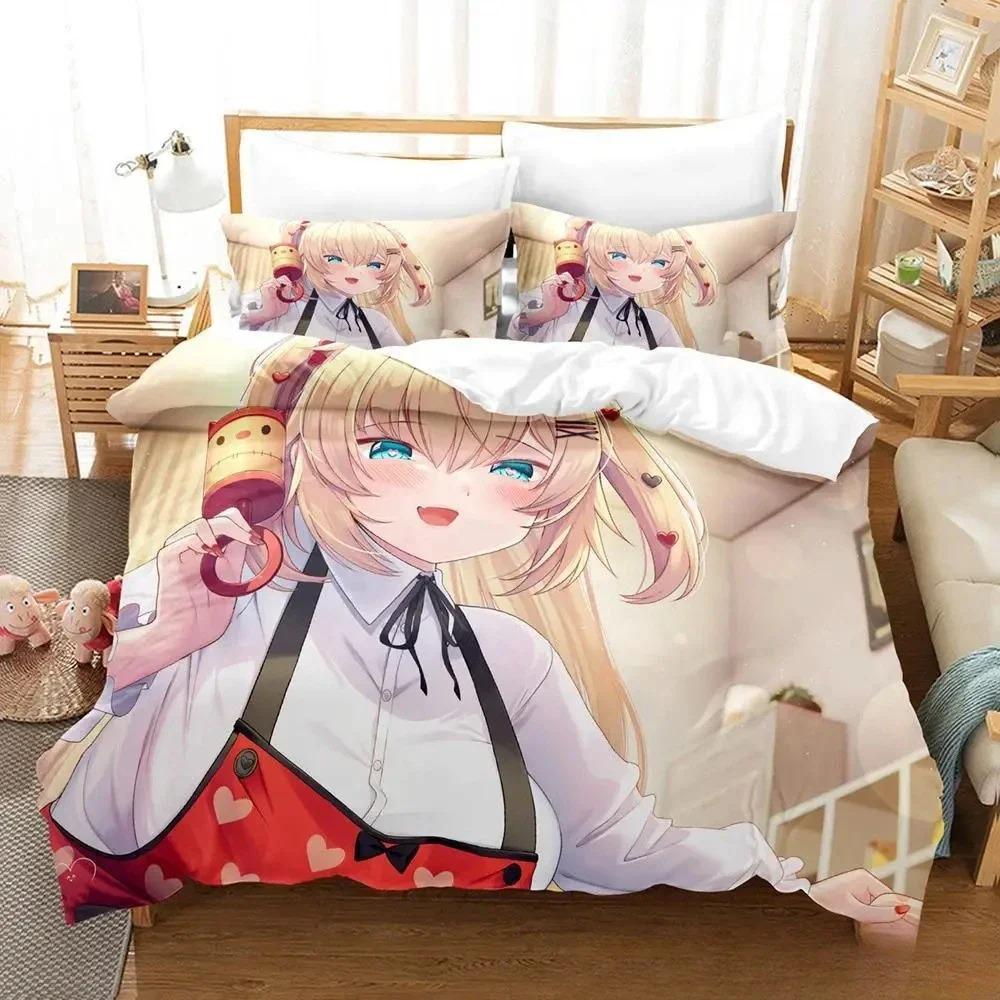 Kawaii Akai Haato Zestaw Pościeli Pojedynczy Bliźniak Pełny Queen King Size Zestaw na Łóżko Sypialnia dla Dorosłych Dzieci Zestawy Poszewek na Kołdrę z Nadrukiem 3D Łóżko Anime