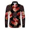 Poker Square Pattern Men's Shirt Red Peach 3D Printed Shirt Casual Loose Aloha Shirt Long Sleeve Collar Top