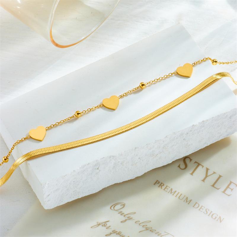 Niche Design Love Chain Double Layer Anklet Titanium Steel Fashion Versatile Accessory