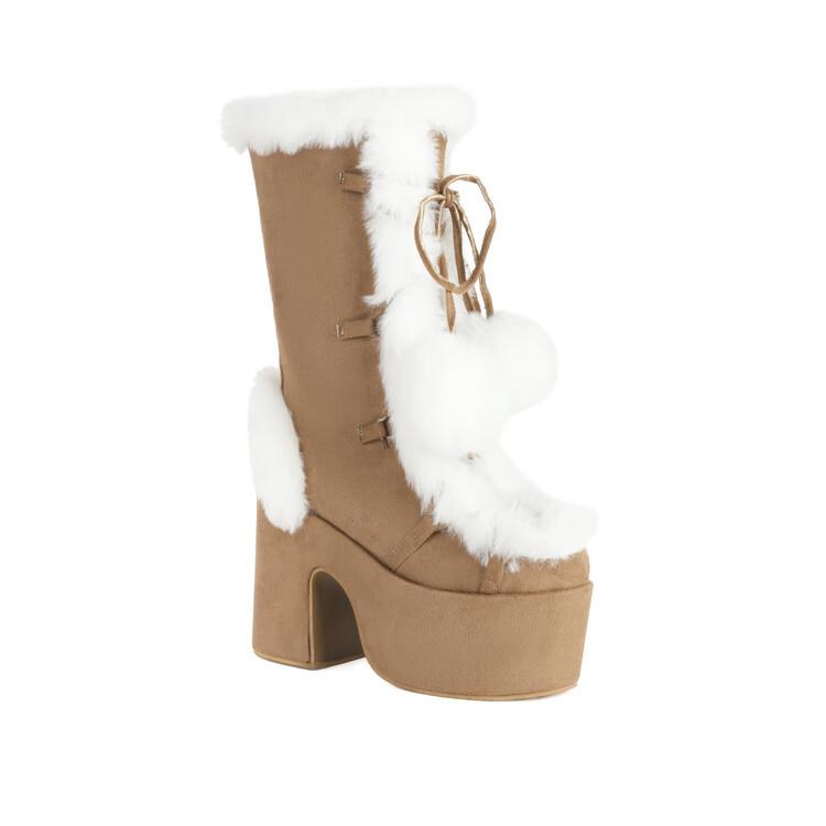 

Shoes fluffy boots thick water platform medium tube women s shoes winter cotton boots large size 36-46 39 верблюд