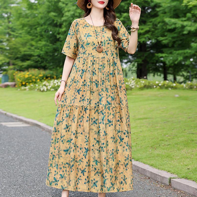 Elegantes Sommerkleid für Damen, Vintage-Kleidung, Übergröße, lässig, kurzärmelig, lange Kleider
