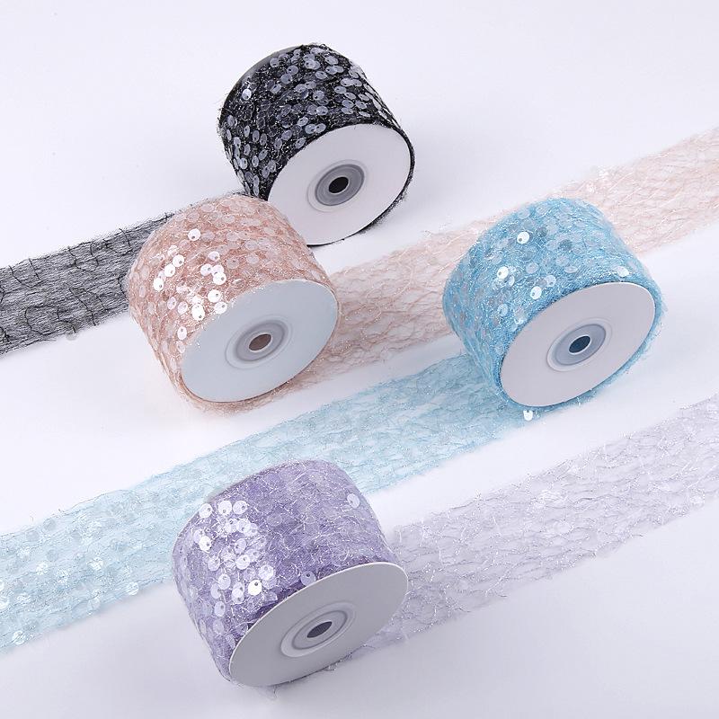 5Yards 50mm Sequin Tulle Ribbon with Silver Wire for Clothing Sewing DIY Hair Bows Hat Decor Craft Accessories Chiffon Ribbon