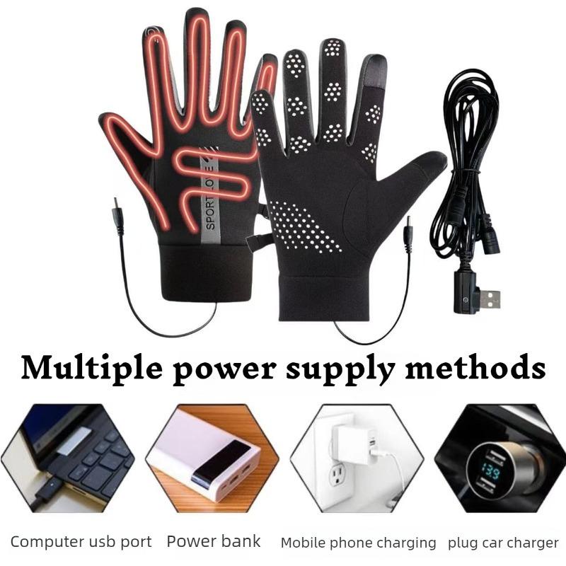 USB Rechargeable Heated Gloves Adjustable Temperature Anti Slip Touch Screen Thickened Warm for Skiing Cycling Winter Outdoor