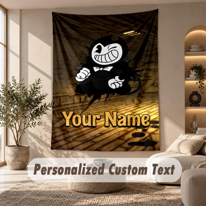 Tapestry Custom Name Text, Wall Hanging Tapestry Home Room DecorBendy and the Ink Machine